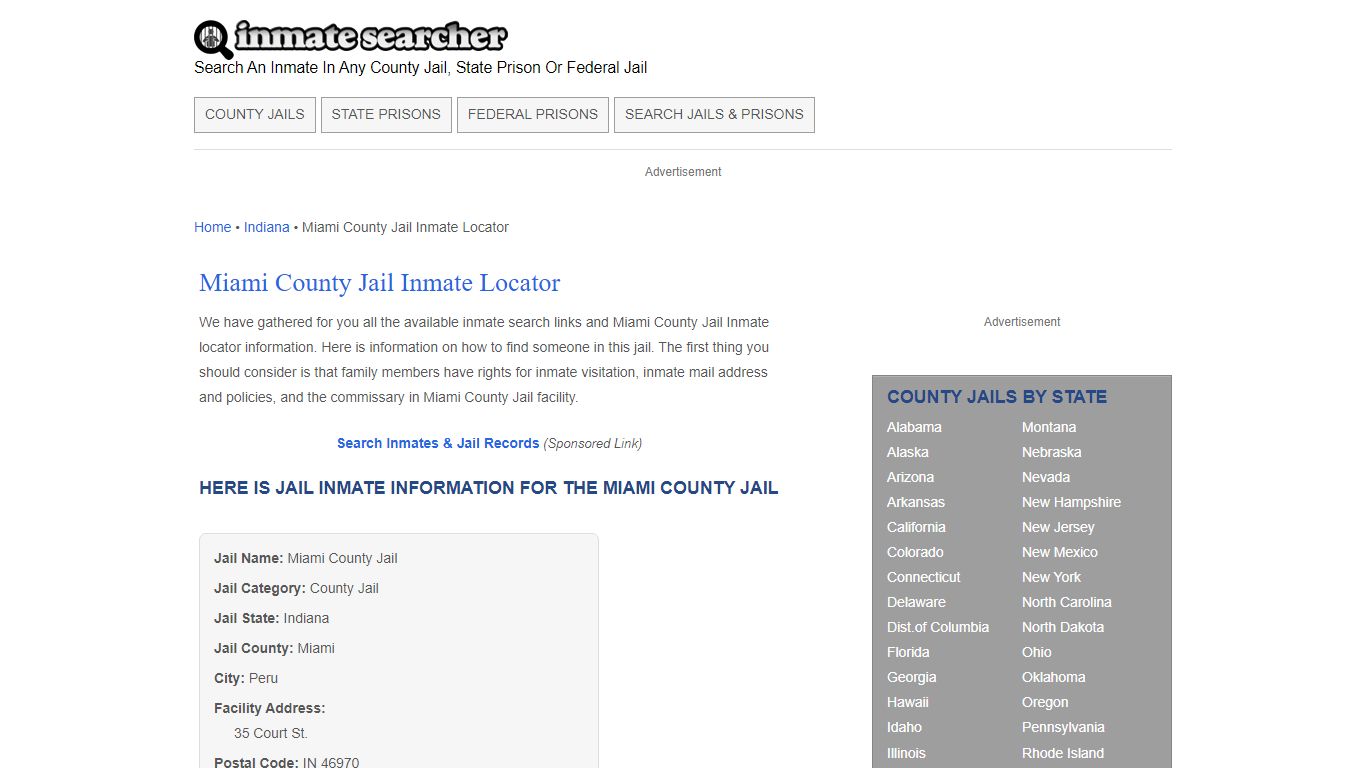 Miami County Jail Inmate Locator - Inmate Searcher